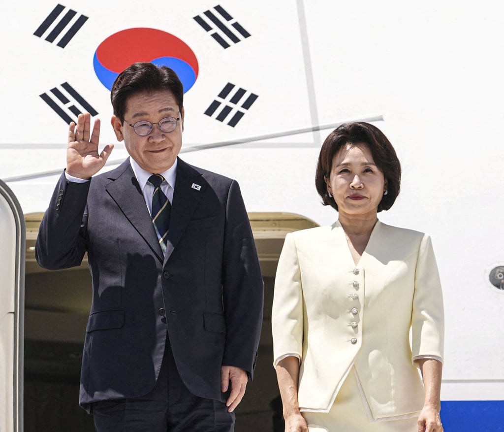 South Korean President Lee Jae Myung and his wife, Kim Hea-kyung, arrive to attend the 36th Nato Heads of State and Government Summit in Ankara, Turkey, on July 7. Photo: Reuters