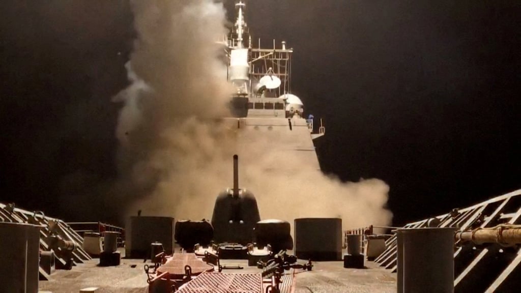 A US warship fires missiles in March last year after Donald Trump ordered military strikes against Yemen’s Iran-aligned Houthis. Photo: US Central Command/Reuters A US warship fires missiles in March last year after Donald Trump ordered military strikes against Yemen’s Iran-aligned Houthis. Photo: US Central Command/Reuters
