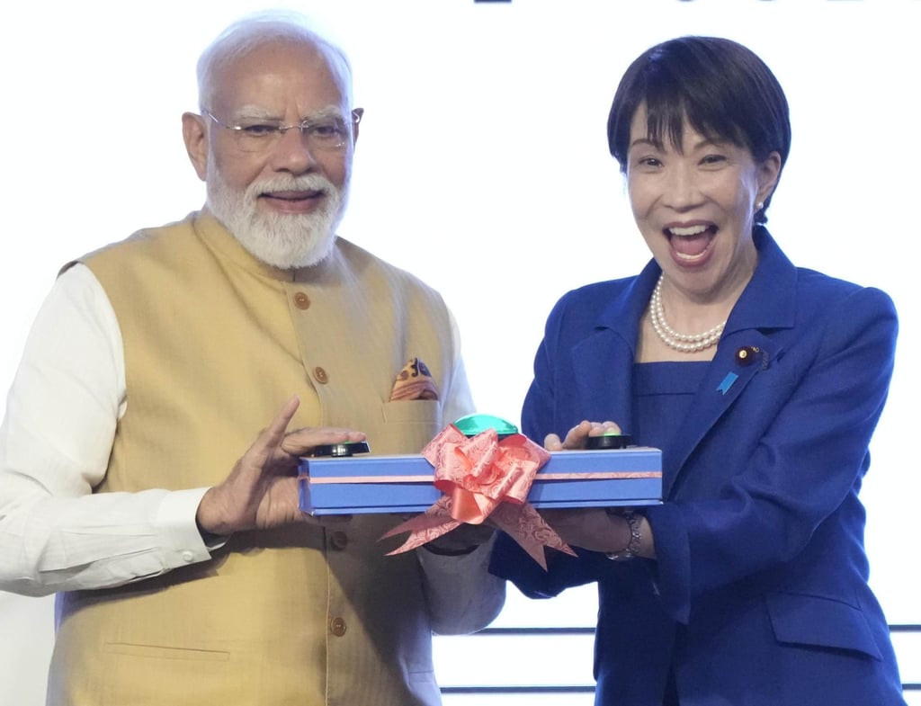 Japanese Prime Minister Sanae Takaichi and Indian Prime Minister Narendra Modi attend an economic forum in New Delhi on July 2. Photo: Kyodo Japanese Prime Minister Sanae Takaichi and Indian Prime Minister Narendra Modi attend an economic forum in New Delhi on July 2. Photo: Kyodo