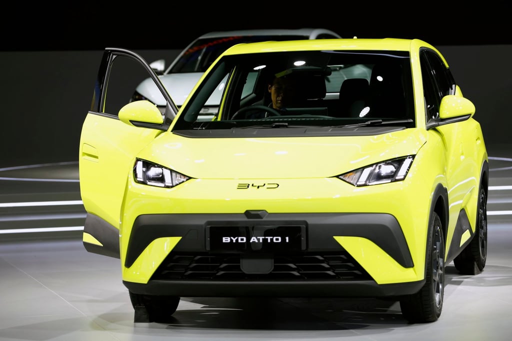 A BYD Atto 1 electric car on display at the Bangkok International Motor Show in Nonthaburi in March. Photo: EPA A BYD Atto 1 electric car on display at the Bangkok International Motor Show in Nonthaburi in March. Photo: EPA