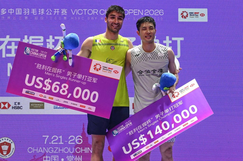 Chou Tien-chen beat France’s Toma Junior Popov (left), who was chasing his first Super 1000 tournament. Photo: AFP Chou Tien-chen beat France’s Toma Junior Popov (left), who was chasing his first Super 1000 tournament. Photo: AFP