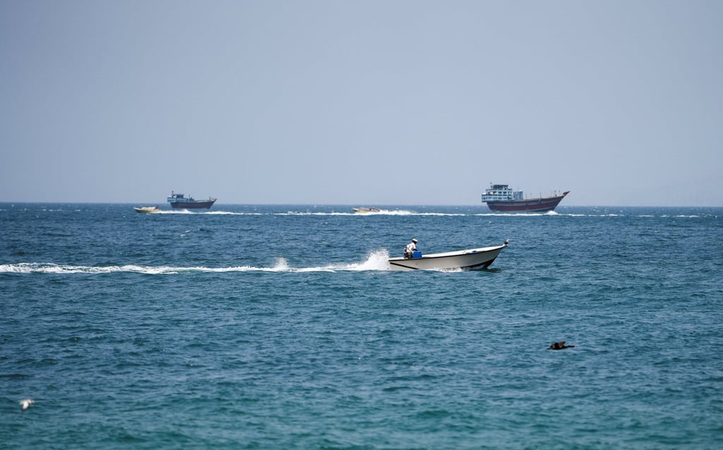 Vessels at the Strait of Hormuz, as seen from Musandam, Oman, on Sunday. Photo: Reuters