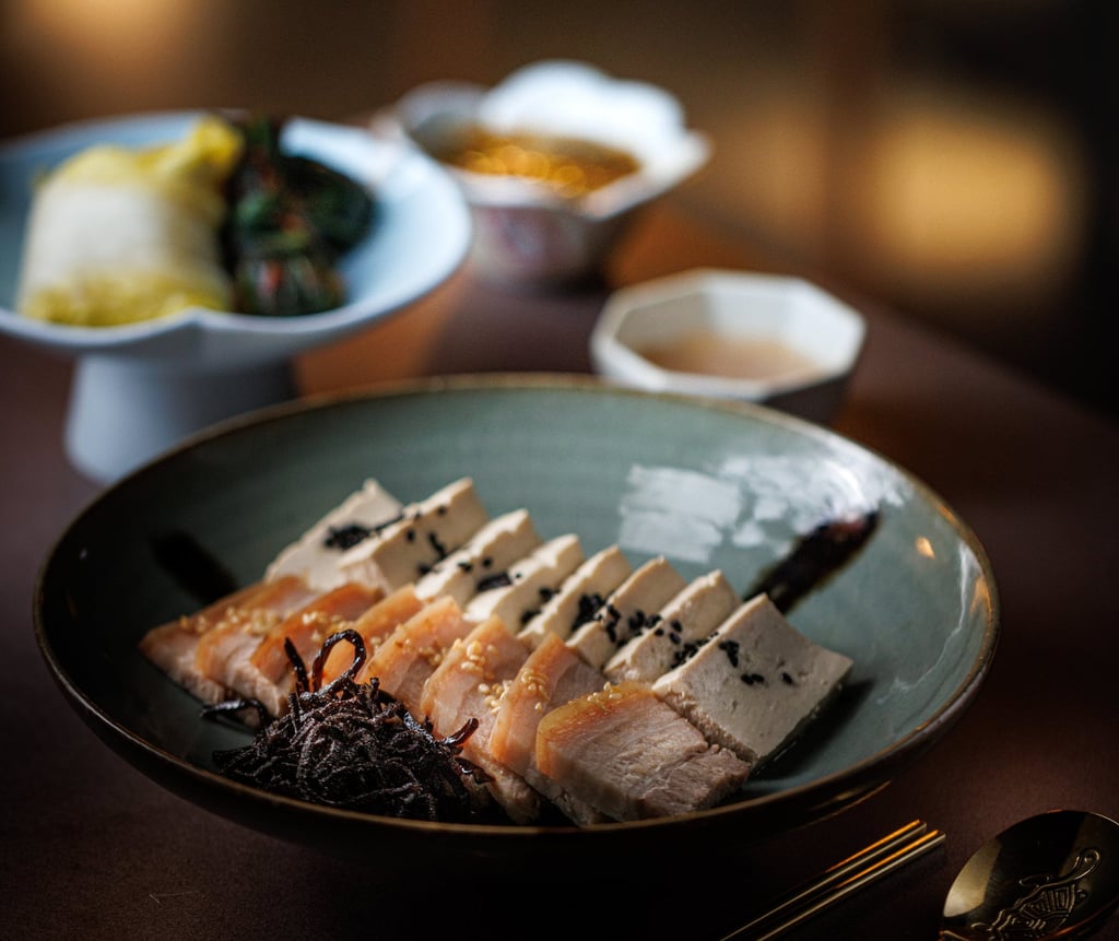 Poached sliced pork belly at Yusang, a new contemporary Korean restaurant in Central. Photo: Yusang Poached sliced pork belly at Yusang, a new contemporary Korean restaurant in Central. Photo: Yusang