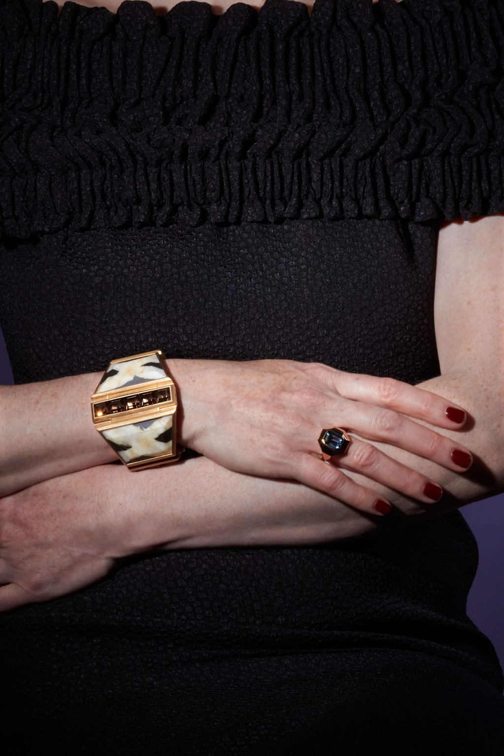 Cora Sheibani Pottering Around bracelet in bronze, set with Swiss pebbles, quartz and smoky quartz. Photo: Handout