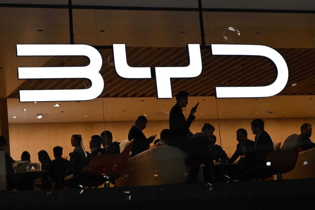 BYD logo displayed at the Beijing Auto Show on April 25, 2024. Photo: AFP