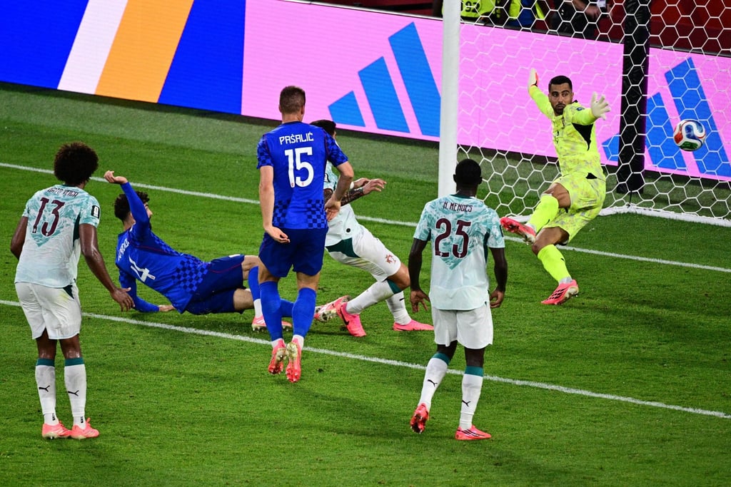 Josko Gvardiol (4) scores a goal against Portugal that was later disallowed by VAR at the World Cup. Photo: AP Josko Gvardiol (4) scores a goal against Portugal that was later disallowed by VAR at the World Cup. Photo: AP
