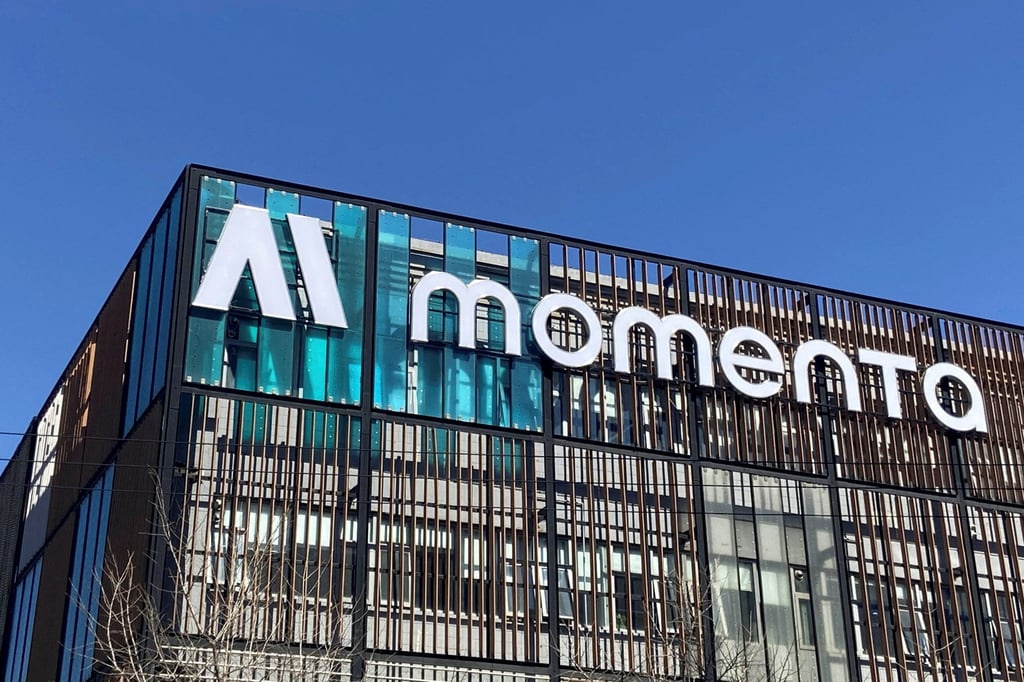 The logo of Chinese autonomous driving start-up Momenta is seen on the facade of its office building in Beijing, March 13, 2020. Photo: Reuters The logo of Chinese autonomous driving start-up Momenta is seen on the facade of its office building in Beijing, March 13, 2020. Photo: Reuters