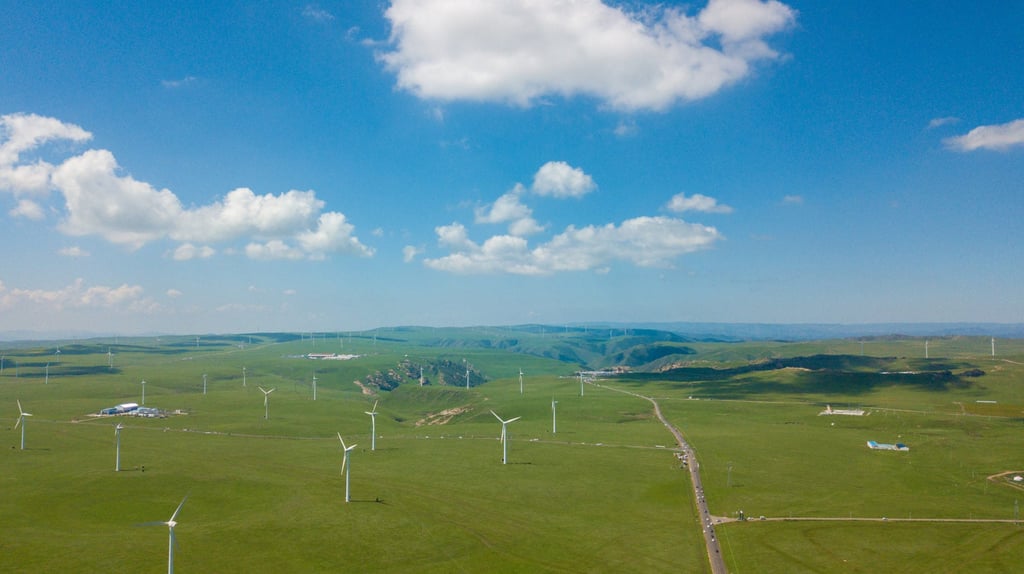 An aerial photo shows a wind power base in the city of Ulanqab, in China’s Inner Mongolia autonomous region. Photo: Xinhua