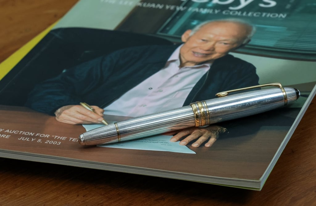 The starting bid for a silver Montblanc Meisterstuck No 146 fountain pen belonging to Singapore’s first prime minister Lee Kuan Yew is S$20,000. Photo: Handout The starting bid for a silver Montblanc Meisterstuck No 146 fountain pen belonging to Singapore’s first prime minister Lee Kuan Yew is S$20,000. Photo: Handout