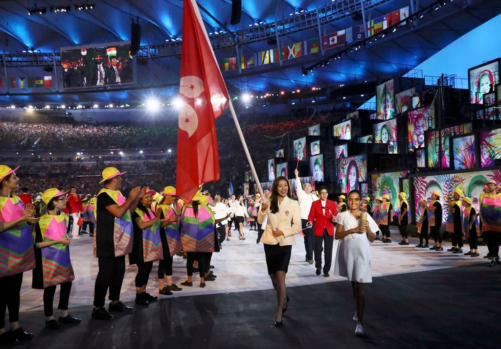 Stephanie Au leads the Hong Kong team out at Rio. Photo: Reuters