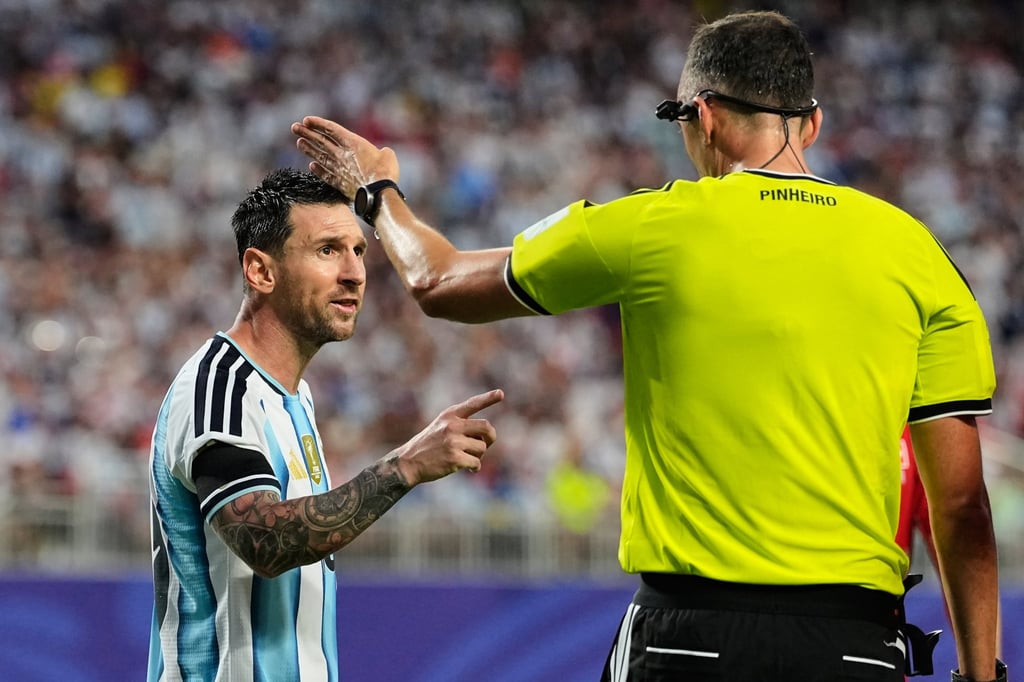 Lenovo’s Ref Cam took fans into the heart of the action, providing glimpses of interactions between players and referees, like this one involving Lionel Messi (left) and Joao Pinheiro. Photo: AP Lenovo’s Ref Cam took fans into the heart of the action, providing glimpses of interactions between players and referees, like this one involving Lionel Messi (left) and Joao Pinheiro. Photo: AP