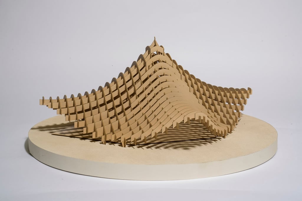 A model of the temple is part of “Architecture in Scale”, an exhibition of architectural models at Jia Curated 2026. Photo: courtesy of Kengo Kuma and Associates A model of the temple is part of “Architecture in Scale”, an exhibition of architectural models at Jia Curated 2026. Photo: courtesy of Kengo Kuma and Associates