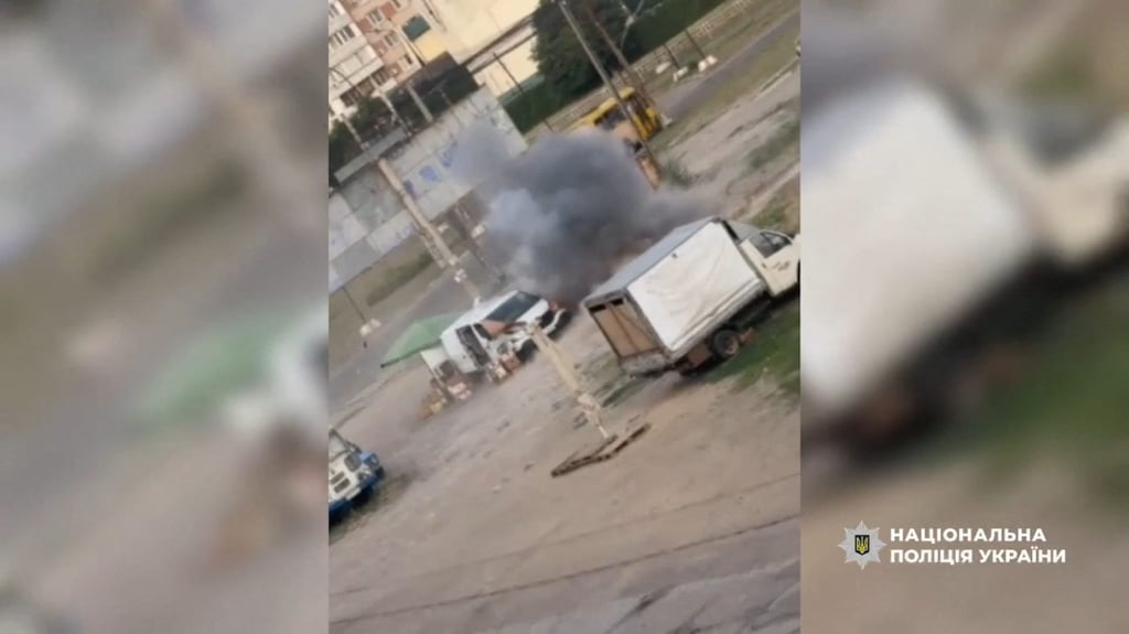 Footage released on Tuesday shows an explosion after a man selling vegetables in Kherson, Ukraine, is chased by a remotely piloted drone. Photo: National Police of Ukraine via AFP Footage released on Tuesday shows an explosion after a man selling vegetables in Kherson, Ukraine, is chased by a remotely piloted drone. Photo: National Police of Ukraine via AFP