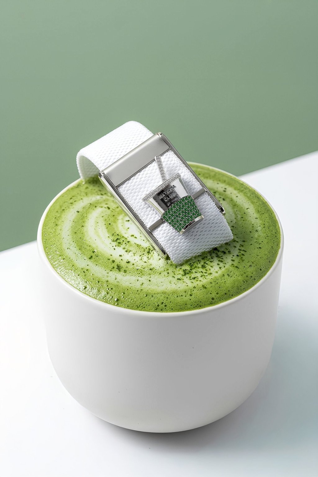 A Whoop band is elevated by a Caleums Jewellery accessory (matcha latte not included). Photo: Handout