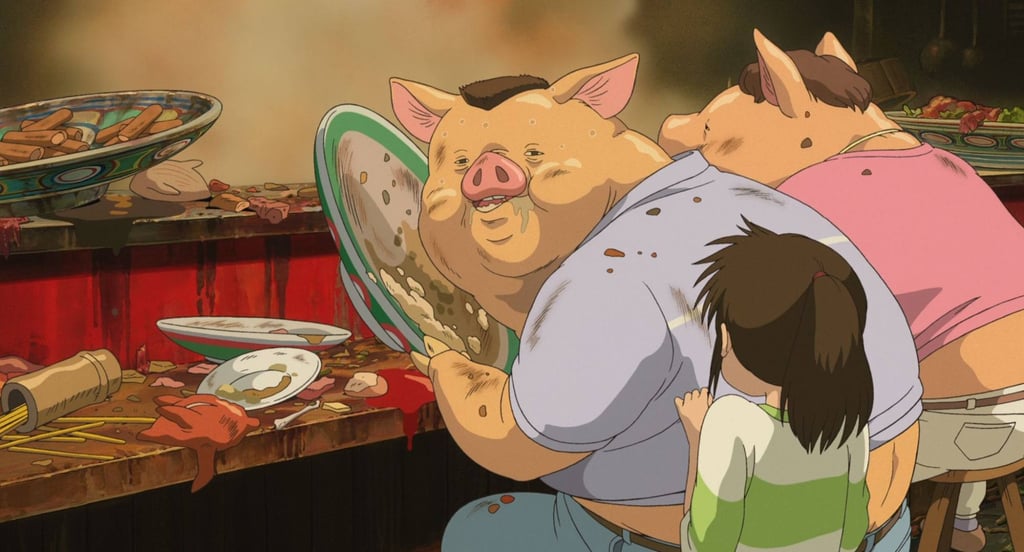 A still from Spirited Away (2001) in which Chihiro’s parents are turned into pigs. Photo: courtesy of Studio Ghibli A still from Spirited Away (2001) in which Chihiro’s parents are turned into pigs. Photo: courtesy of Studio Ghibli
