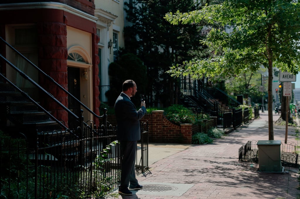 A reporter films a video outside US Senator Mitch McConnell’s house in Washington on Thursday. Photo: Reuters