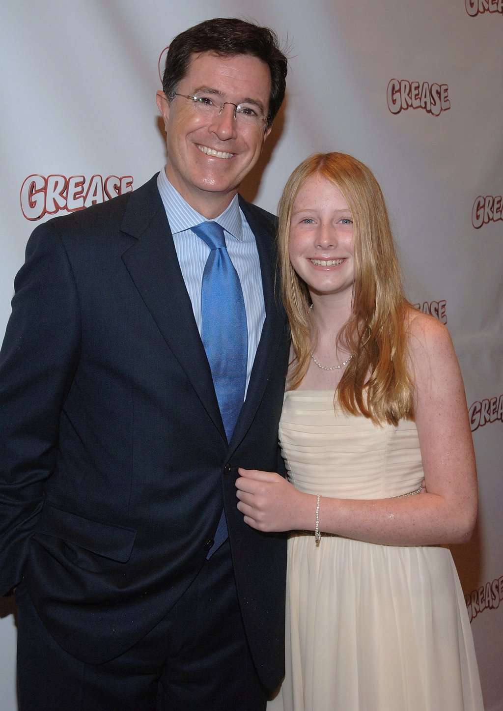 Stephen Colbert and his daughter, Madeleine, on opening night of the new production of Grease on Broadway in 2007. Photo: Getty Images