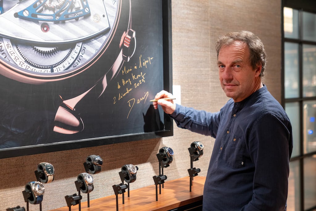De Bethune founder and watchmaker Denis Flageollet at The 1916 Company’s showcase of De Bethune watches in Central. Photo: Handout