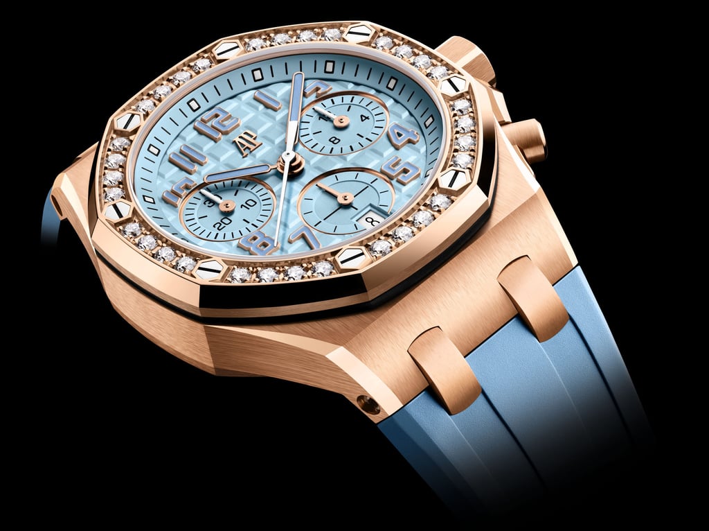 Audemars Piguet 37mm Royal Oak Offshore Selfwinding Chronograph in pink gold with a light-blue dial. Photo: Handout Audemars Piguet 37mm Royal Oak Offshore Selfwinding Chronograph in pink gold with a light-blue dial. Photo: Handout