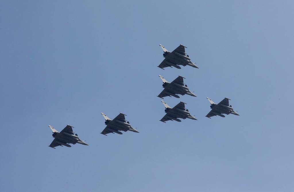 The Indian Air Force displays the Vajraang formation, comprising six Rafale fighter jets, during Republic Day celebrations in New Delhi on January 26. Photo: EPA The Indian Air Force displays the Vajraang formation, comprising six Rafale fighter jets, during Republic Day celebrations in New Delhi on January 26. Photo: EPA