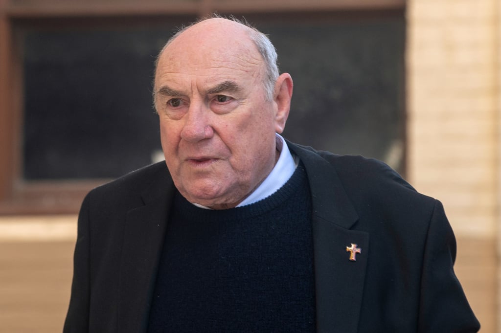 Former bishop of Broome Christopher Saunders arrives at the West Australian District Court in Perth on Tuesday. Photo: via AAP Former bishop of Broome Christopher Saunders arrives at the West Australian District Court in Perth on Tuesday. Photo: via AAP
