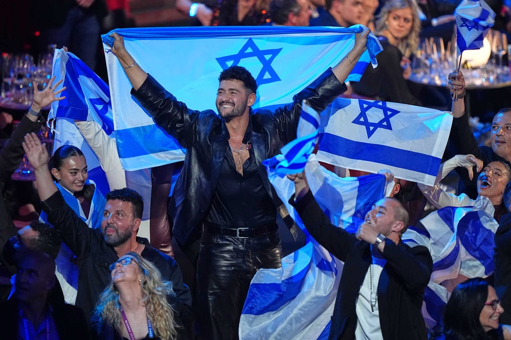 Noam Bettan from Israel (centre) reacts as the points are awarded during the Grand Final of the 70th Eurovision Song Contest in Vienna, Austria, in May. Photo: AP
