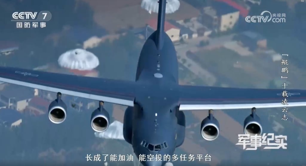 Analysts say converting Y-20B heavy transport aircraft into aerial refuelling tankers offers the PLA greater capacity and flexibility. Photo: CCTV Analysts say converting Y-20B heavy transport aircraft into aerial refuelling tankers offers the PLA greater capacity and flexibility. Photo: CCTV