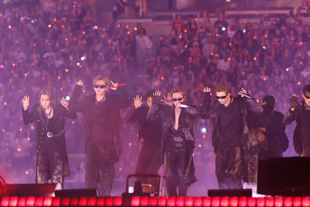 Members of South Korean K-pop band BTS perform during their “Arirang” tour in New Jersey on August 1. Photo: AFP