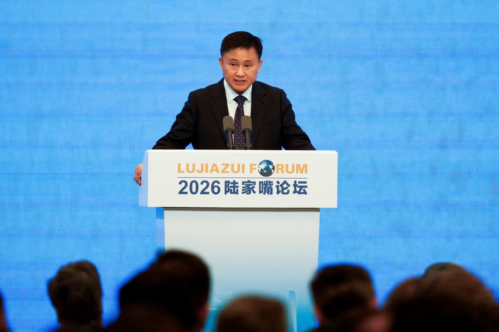 The governor of the People’s Bank of China, Pan Gongsheng, speaks at the Lujiazui Forum in Shanghai on June 17. Photo: Reuters