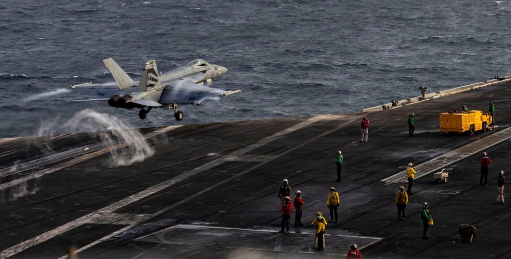 An F/A-18E Super Hornet launches from the flight deck of Nimitz-class aircraft carrier USS Abraham Lincoln on July 31. Photo: US Navy/AFP