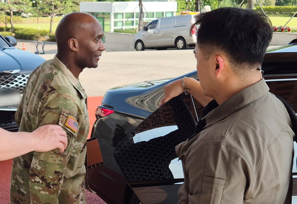 US Forces Korea commander General Xavier Brunson leaves the Defence Ministry in Seoul after discussing cutbacks to the Ulchi exercise on Tuesday. Photo: Yonhap/AP
