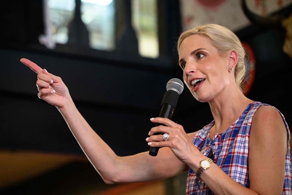 Republican US Senate candidate Ashley Hinson appears at a campaign event during the Iowa State Fair in Des Moines, Iowa, on Monday. Photo: Getty Images via AFP