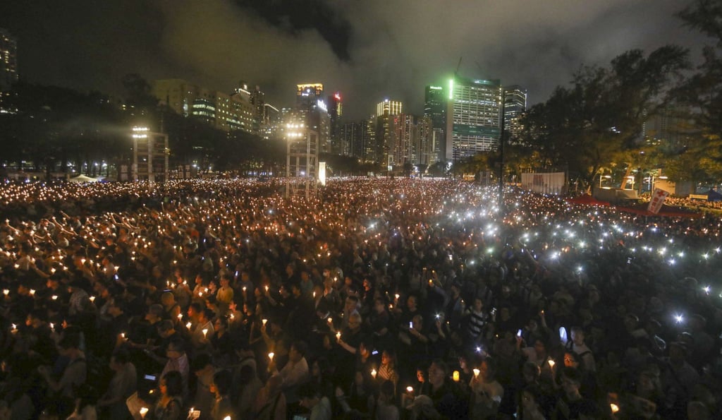 The Hong Kong Alliance organised annual candlelight vigils in Victoria Park to commemorate the 1989 Tiananmen Square crackdown. Photo: Sam Tsang
