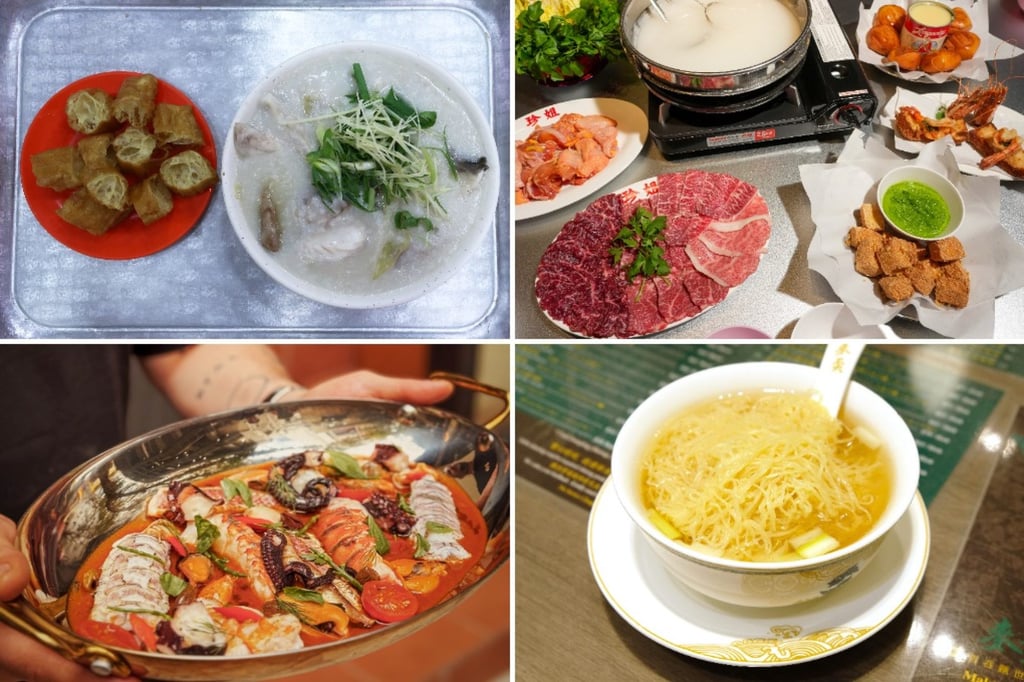 Clockwise from top left: fish congee from Sang Kee Congee, hotpot at Big JJ Seafood Hotpot, a dish at Mak’s Noodle and Dieci’s seafood stew. Photos: Jonathan Wong, Karma Lo, Shutterstock, Dieci Clockwise from top left: fish congee from Sang Kee Congee, hotpot at Big JJ Seafood Hotpot, a dish at Mak’s Noodle and Dieci’s seafood stew. Photos: Jonathan Wong, Karma Lo, Shutterstock, Dieci