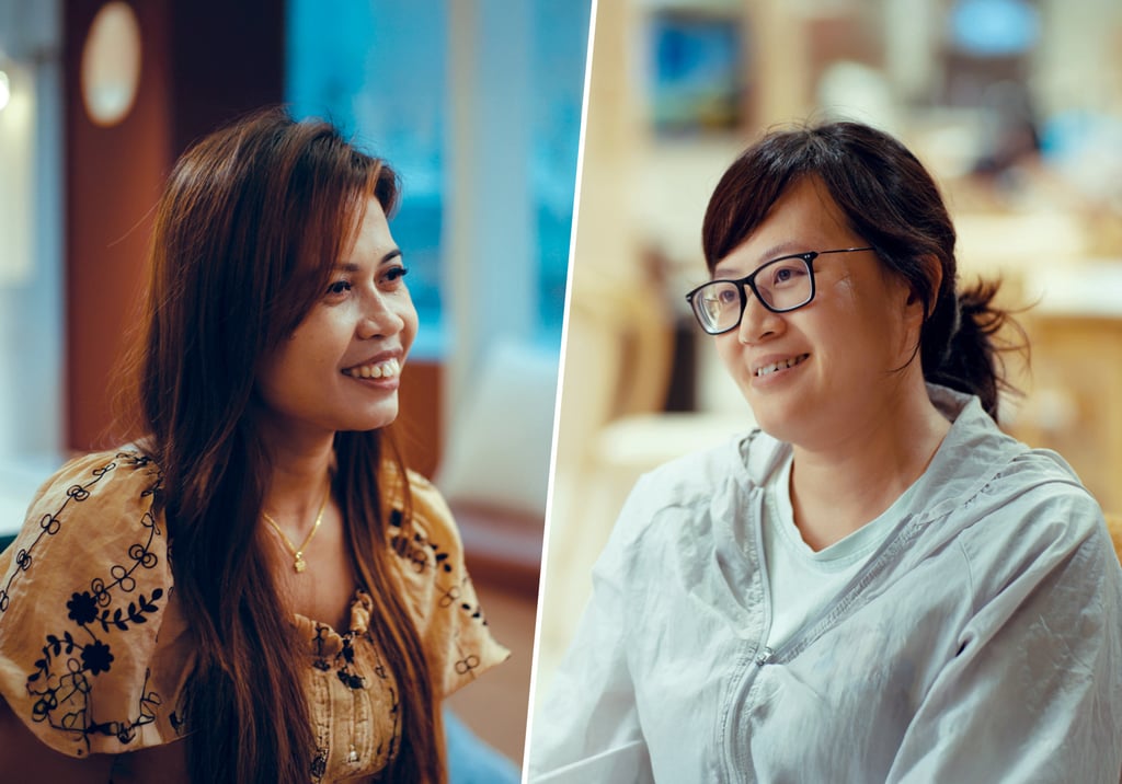 Casniti (left) and Lily Chi are both members of the Community Living Room in Yau Ma Tei, and they enjoy the social opportunities and comforts that the space provides.