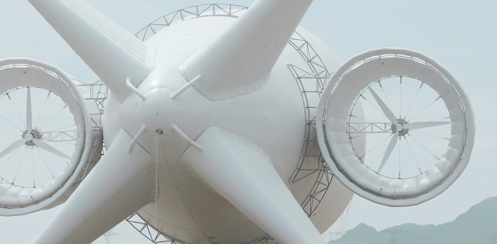 The craft, roughly the length of a Boeing 747, is filled with helium and harnesses winds at a high altitude to generate electricity. Photo: CCTV