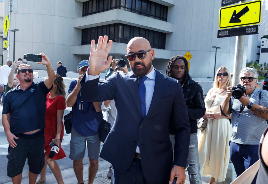 Lawyer Joseph Daniel McBride, representing social media influencers Andrew and Tristan Tate, speaks to journalists outside the courthouse in Miami, Florida, on Thursday. Photo: EPA