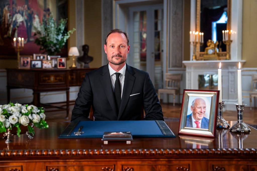 Norway’s King Haakon VIII gives his first speech as monarch at the Royal Palace in Oslo on Saturday. Photo: EPA Norway’s King Haakon VIII gives his first speech as monarch at the Royal Palace in Oslo on Saturday. Photo: EPA