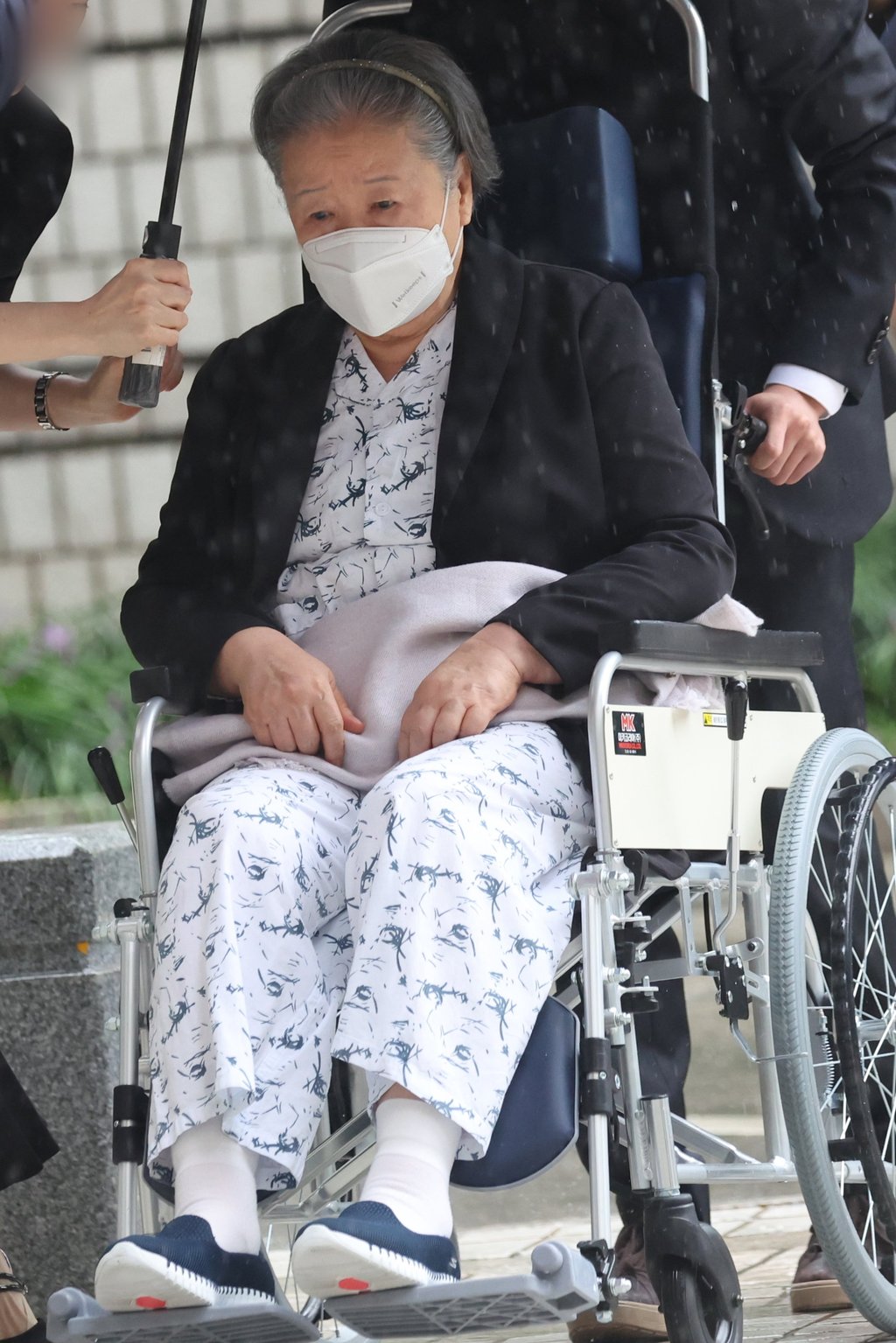 Unification Church leader Han Hak-ja appears in pyjamas for her sentencing at the Seoul Central District Court on Monday. Photo: Yonhap/EPA