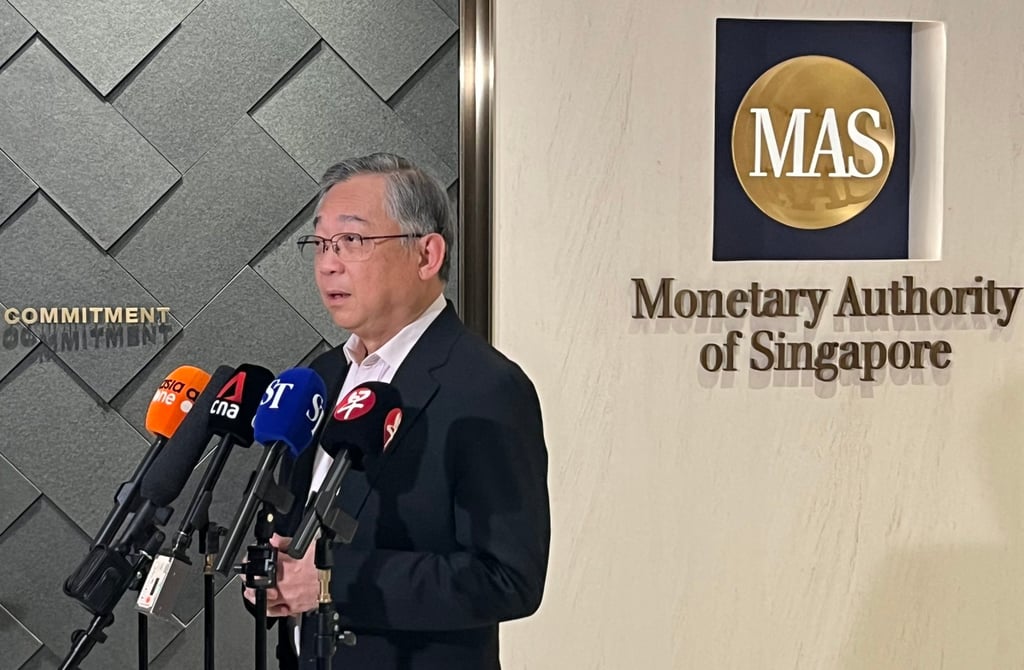Singapore’s Deputy Prime Minister and MAS chairman Gan Kim Yong speaks to the media on Monday. Photo: Jean Iau Singapore’s Deputy Prime Minister and MAS chairman Gan Kim Yong speaks to the media on Monday. Photo: Jean Iau