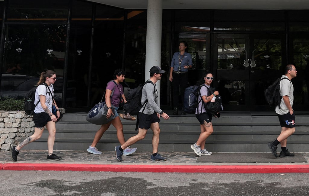 Members of the US military arrive at Hard Rock Hotel Pattaya on Wednesday. Photo: Reuters