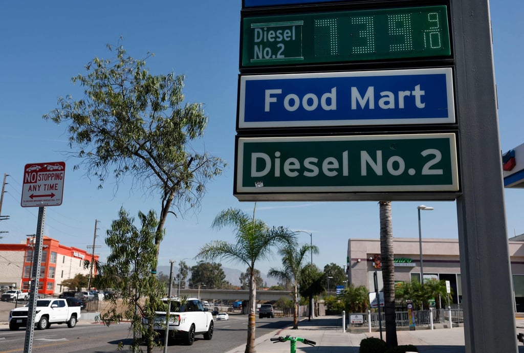 Diesel prices at over US$7 a gallon are displayed on a pump at a station in Los Angeles in August. Photo: AFP Diesel prices at over US$7 a gallon are displayed on a pump at a station in Los Angeles in August. Photo: AFP