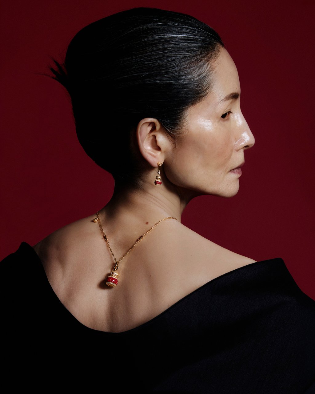 Earring, necklace Chow Tai Fook; top Vivian Luk Atelier