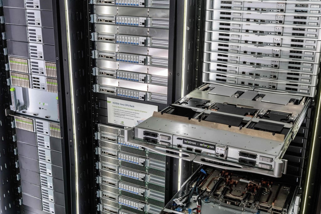 An AI data centre reference architecture is seen at the Wiwynn booth during Computex in Taipei on June 2, 2026. Photo: AFP An AI data centre reference architecture is seen at the Wiwynn booth during Computex in Taipei on June 2, 2026. Photo: AFP