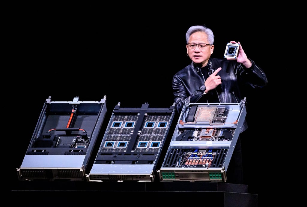 Nvidia CEO Jensen Huang introducing Vera Rubin, a next-generation AI data centre platform, and Rubin Ultra, a next-generation AI GPU architecture, at a conference in San Jose, California, on March 16. He disagrees that Nvidia’s deals are circular. Photo: AFP Nvidia CEO Jensen Huang introducing Vera Rubin, a next-generation AI data centre platform, and Rubin Ultra, a next-generation AI GPU architecture, at a conference in San Jose, California, on March 16. He disagrees that Nvidia’s deals are circular. Photo: AFP
