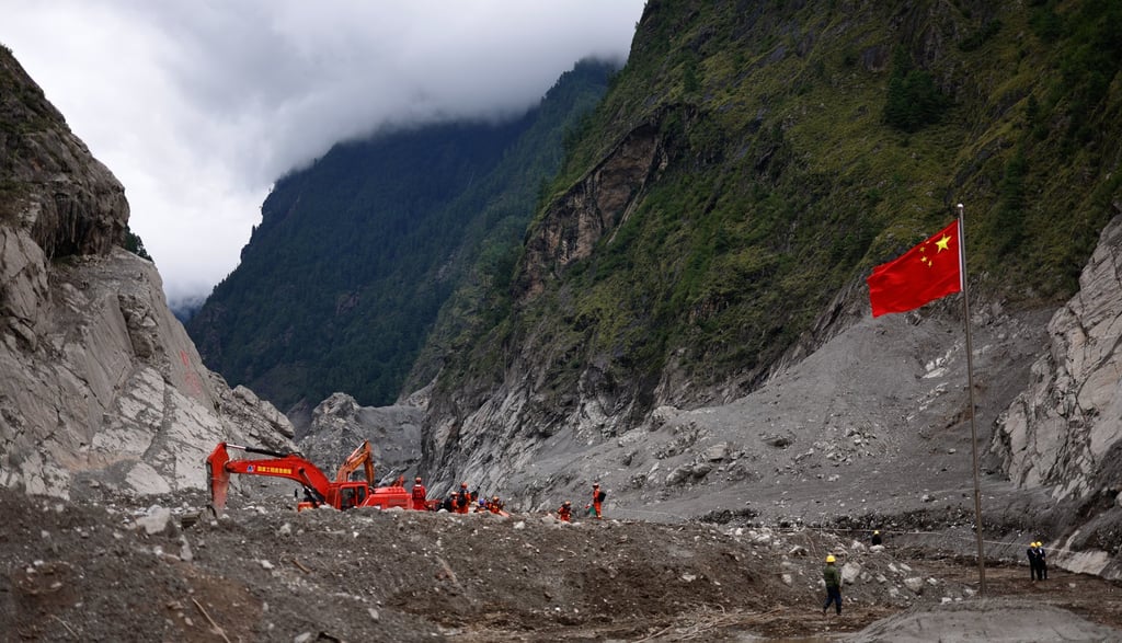 Search and rescue operations continue at the core disaster-hit area at Gyirong Port on Sunday. Photo: AP