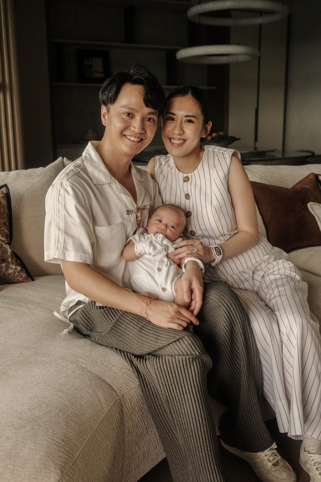 Kevin Yeung (left) and Jude Tsang with their “baby J” in the redesigned home. Photo: Avospaces Kevin Yeung (left) and Jude Tsang with their “baby J” in the redesigned home. Photo: Avospaces