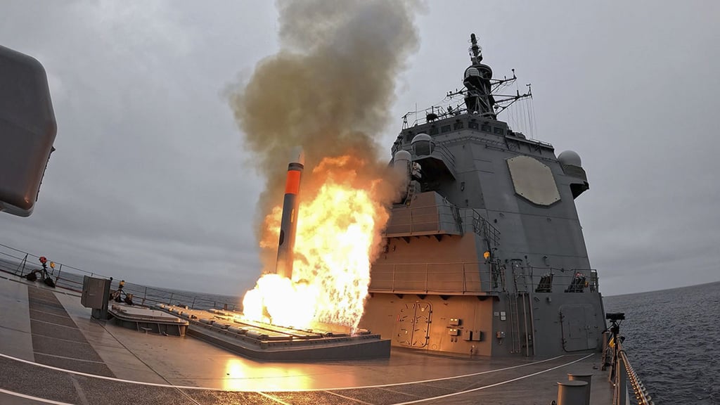 A test-firing of a Tomahawk cruise missile from the Aegis-equipped destroyer Chokai of Japan’s Maritime Self-Defence Force in the Pacific Ocean on July 28 local time. Photo: Japan’s Ministry of Defence via Kyodo A test-firing of a Tomahawk cruise missile from the Aegis-equipped destroyer Chokai of Japan’s Maritime Self-Defence Force in the Pacific Ocean on July 28 local time. Photo: Japan’s Ministry of Defence via Kyodo
