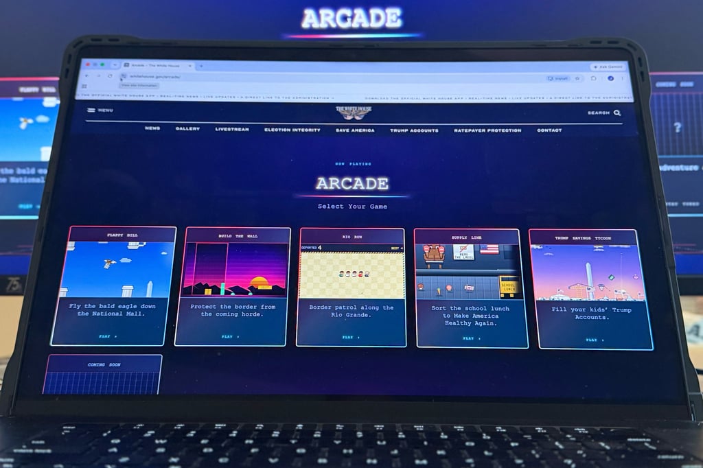 A White House website featuring arcade games is photographed on a computer screen on Thursday. Photo: AP
