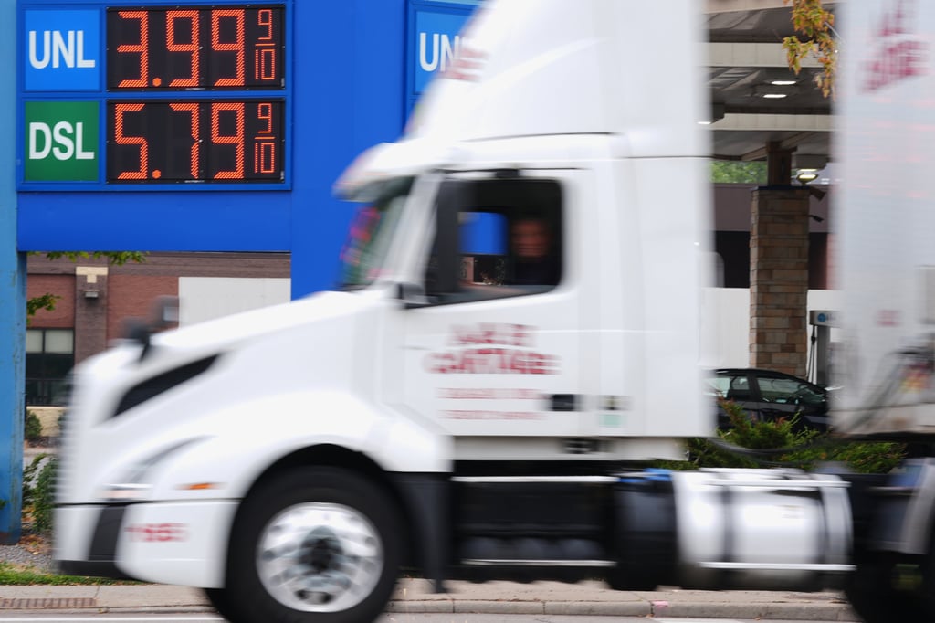 Diesel prices are displayed at a petrol station as prices hit a record high in the US on September 4. Photo: AP Diesel prices are displayed at a petrol station as prices hit a record high in the US on September 4. Photo: AP